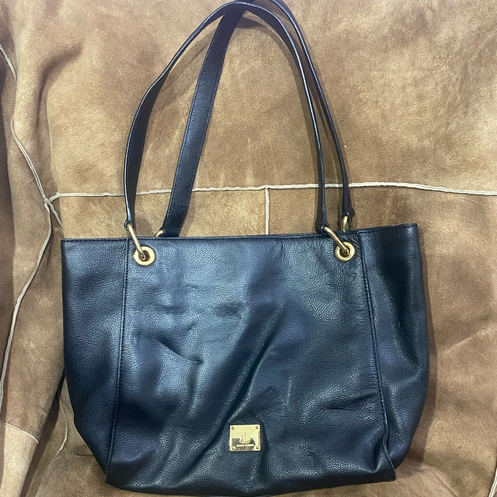 Black Leather Ralph Lauren Tote Bag with Gold Hardware Gently Used